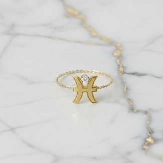 Pisces Sign Chain Ring - 18K Gold