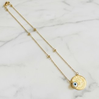 The Personalized Coin & Evil Eye Necklace- 18K Gold